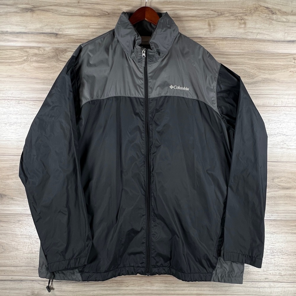 Columbia Mens 2XT Tall Windbreaker Jacket Black Gray Full Zip Mesh Lined RT2015